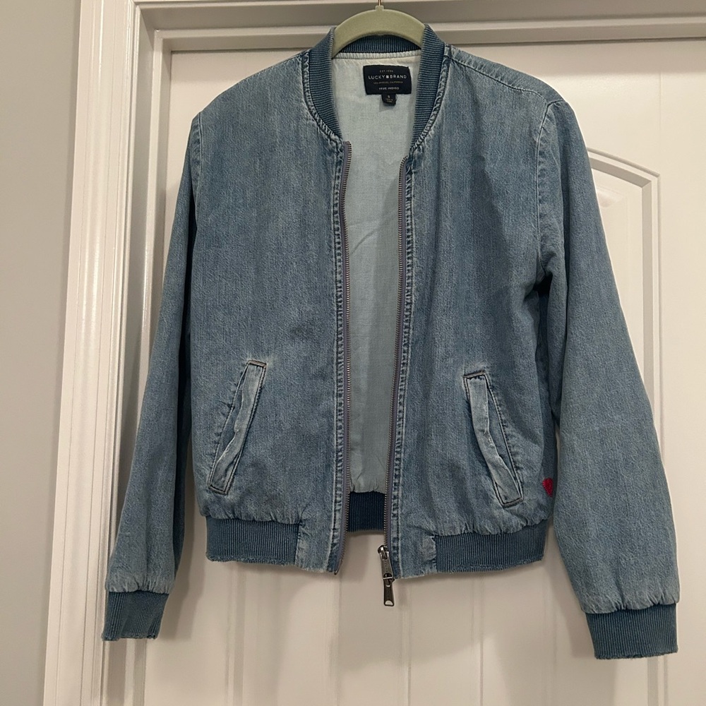 Lucky Brand 90s Style Denim Bomber Jacket